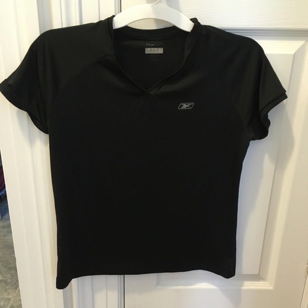 Reebok Black V Neck Tee Medium Athletic - Picture 1 of 8